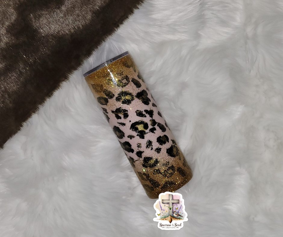 Golden Grace Leopard Glitter Tumbler